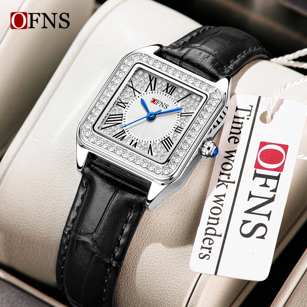 OFNS Новые женские кварцевые часы 1518 с бриллиантами, водонепроницаемые квадратные римские весы, женские кварцевые часы 2025