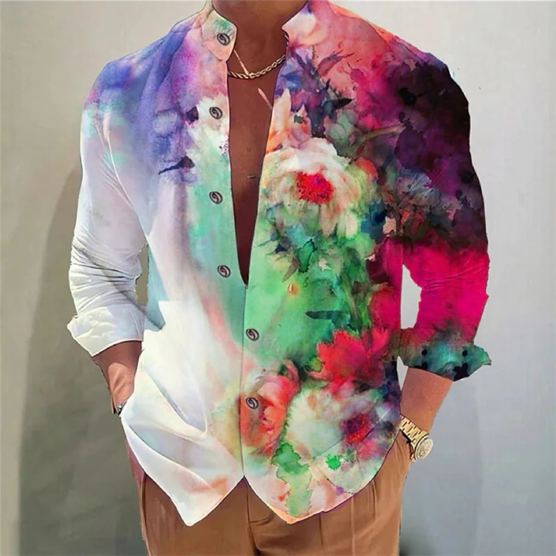 Men\'s shirt long-sleeved colorful fashion cardigan shirt Hawaiian 3D printed shirt XS-6XL super large size shirt soft fabric