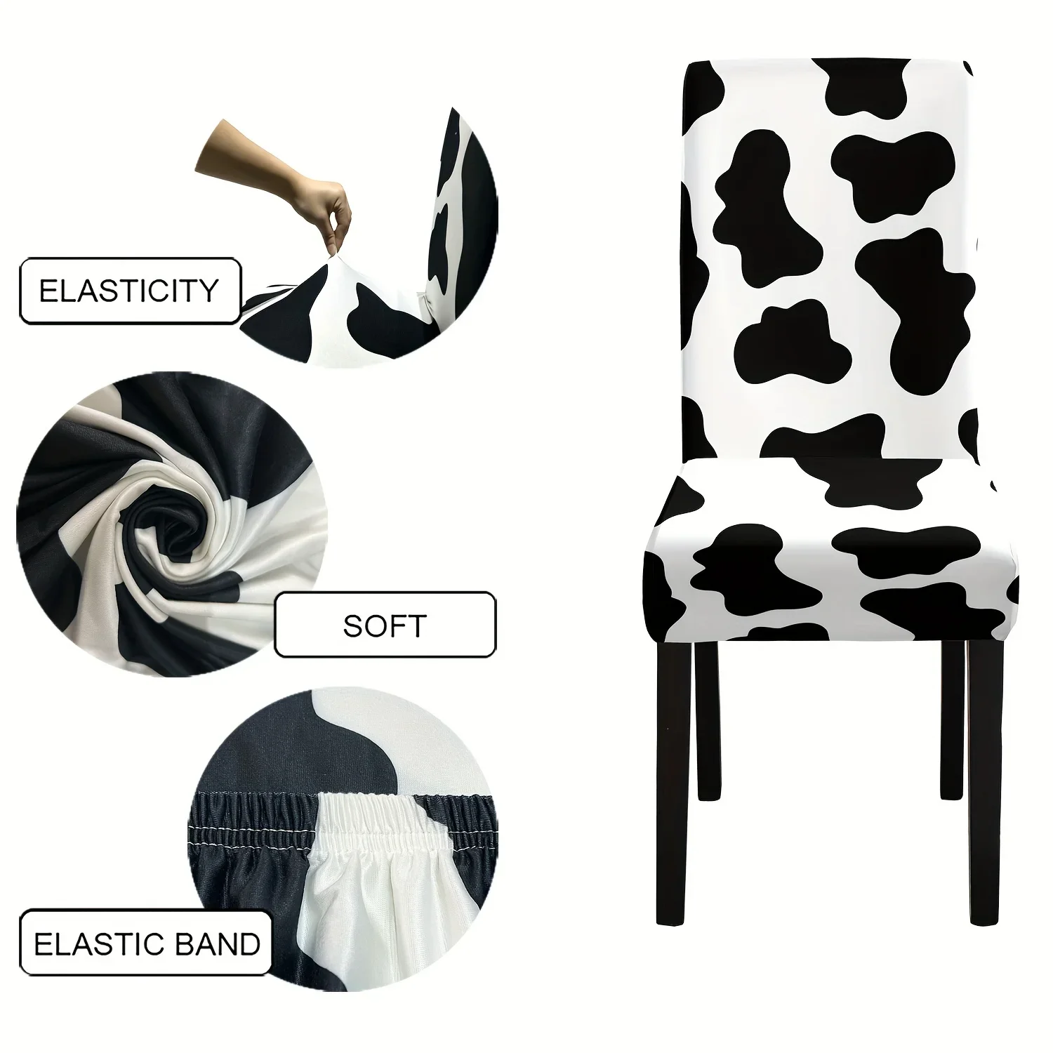 4/6 قطعة أغطية كرسي نمط البقرة ، غطاء كرسي الطعام المطاطي ، الغطاء الواقي ، لغرفة الطعام غرفة المعيشة ديكور الفندق