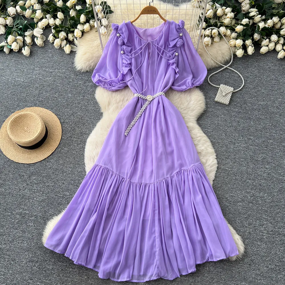 

Длинное женское платье А-силуэта Y2K в уличном стиле, с круглым вырезом, пышными рукавами, элегантное, для вечеринок, вечерних мероприятий и работы, с завышенной талией, с цветочным принтом, 2026