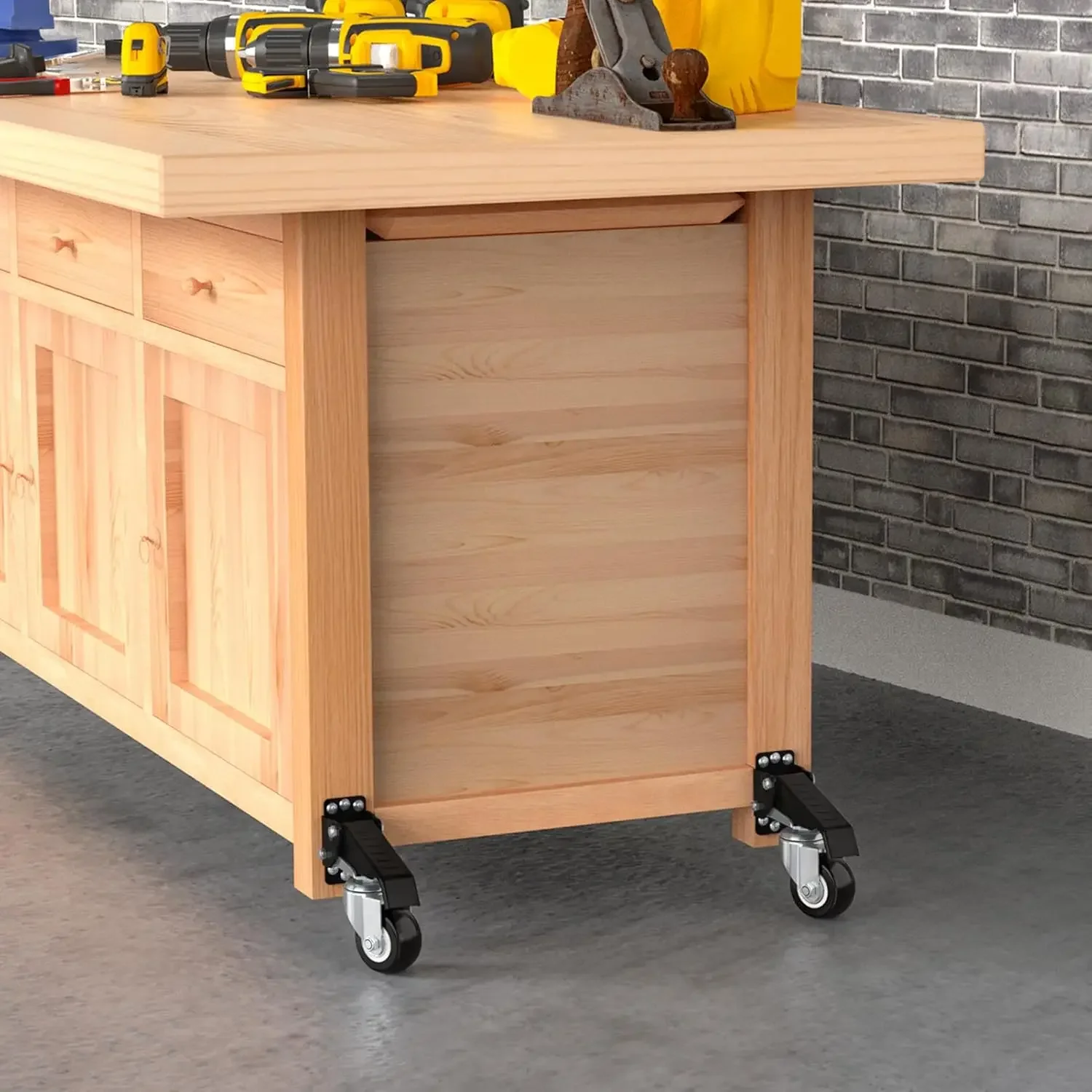 Workbench Caster kit 660 LBS Heavy Duty Retractable Casters Workbench Wheels All Steel Construction Urethane images - 6