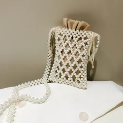 Pearl Beading Compact Cute Shoulder and Crossbody Bags 2025 Solid String High Quality Mobile Phone Bags for Women
