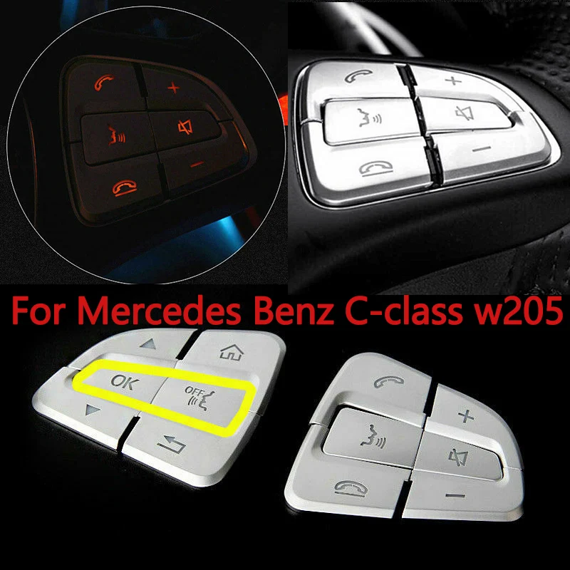 

Хромированное серебряное украшение интерьера автомобиля для Mercedes-Benz GLC C Class W205, 12 шт., крышка кнопки на руль автомобиля, декоративная отделка C