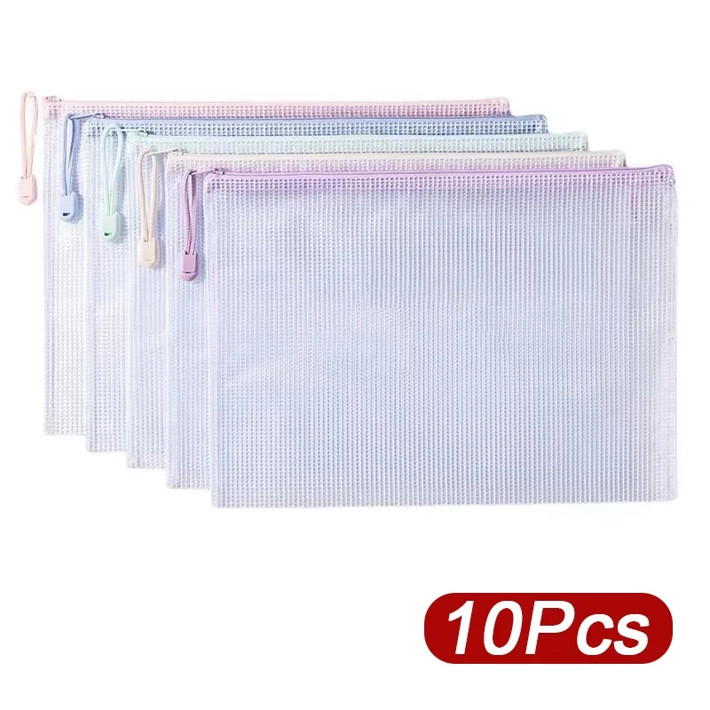 5-30PCS Buste con cerniera in rete, borsa porta documenti impermeabile, cartelle con cerniera, formato A4 e A5, per ufficio, scuola, forniture per la