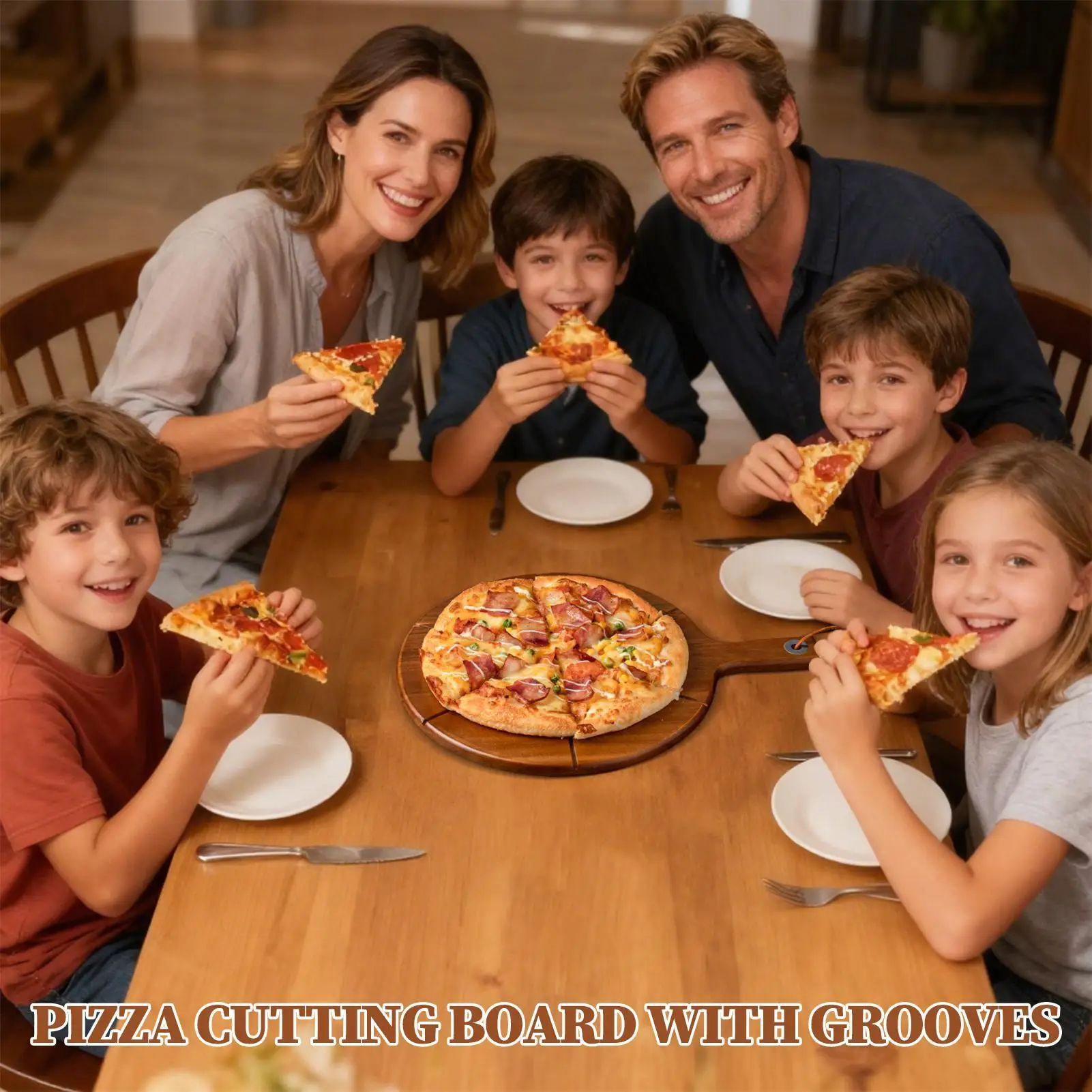 

Доска для пиццы, 6 канавок, большой поднос, деревянное весло для пиццы, круглая разделочная доска для дома, кухни, аксессуары для духовки, сервировка