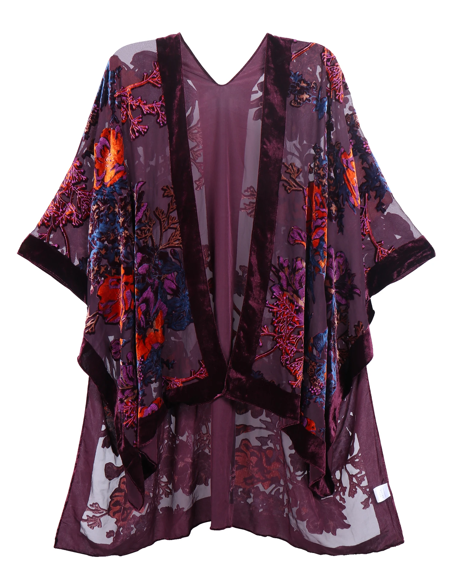 

Jiyun- Bohemian Shawl Burnout Velvet Kimono Long Cardigan With Beach Coverup Luxury Holiday Cardigan Shawl