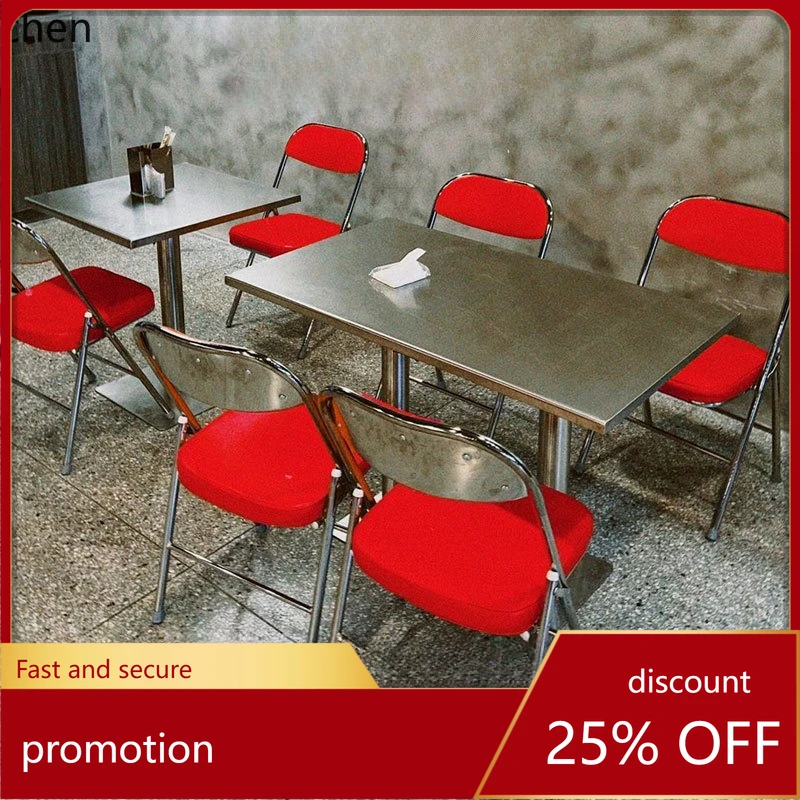 

LXC Stainless Steel Dining Table Multi-Functional Folding Chair Vintage Canteen Hot Pot Restaurant Malatang Catering