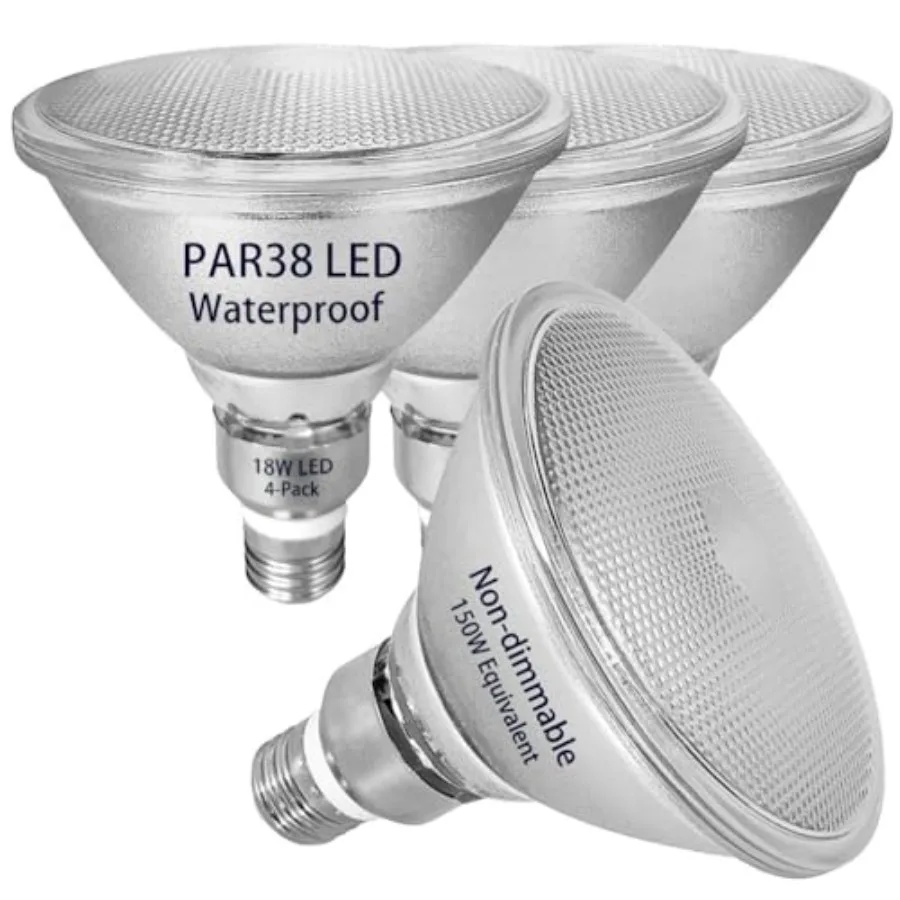Glass Reflector PAR38 LED Bulbs, Warm White Light, 18W, Indoor/Outdoor Flood Light, Waterproof, 4-Pack, 150W Halogen Equivalent - view 2