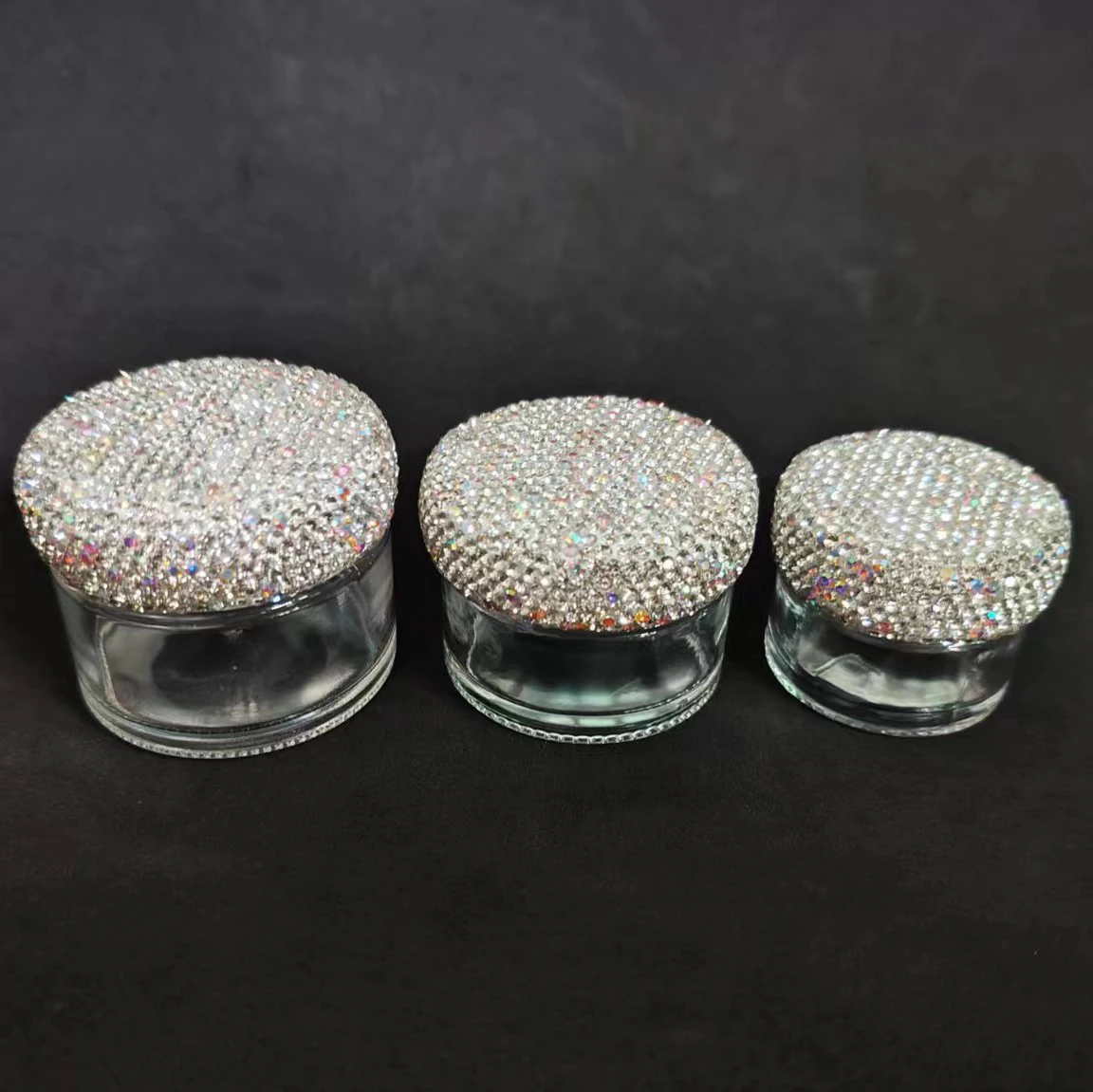 Sparkling Rhinestone Cosmetics Jar Empty Glass Jar Makeup Cream Container Box Travel Bottle Face Lotion Refillable Empty Bottle