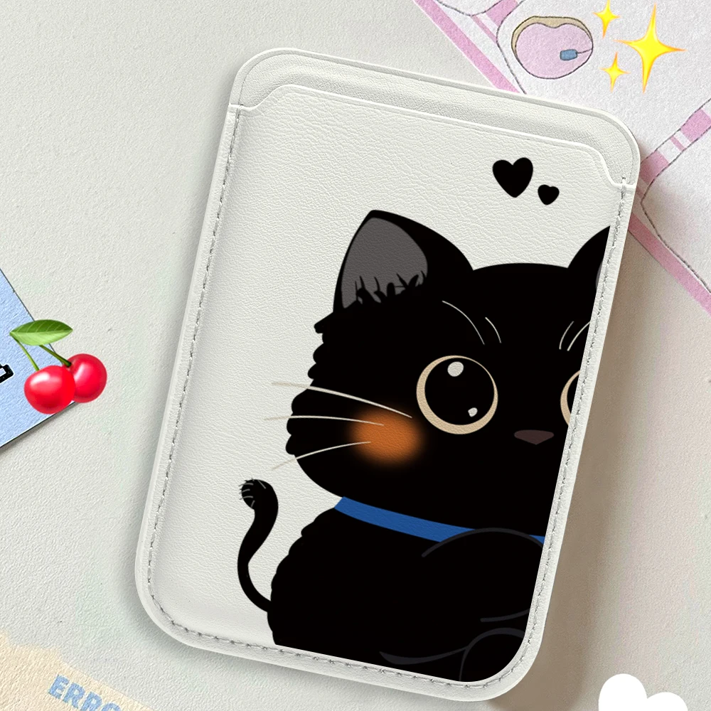 Elegante Katzen-Paar-Leder-Kartenhalter-Handyhülle für Magnetische Hüllen, Geeignet für alle iPhone Magsafe Karten-Handy-Rückseiten-Taschen – Detail 3