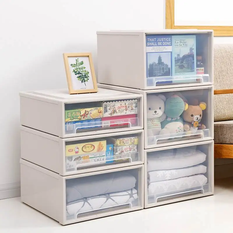 

Большой прозрачный пластиковый контейнер для хранения одежды в шкафу, органайзер для ящиков, современный японский стиль, для домашнего хранения