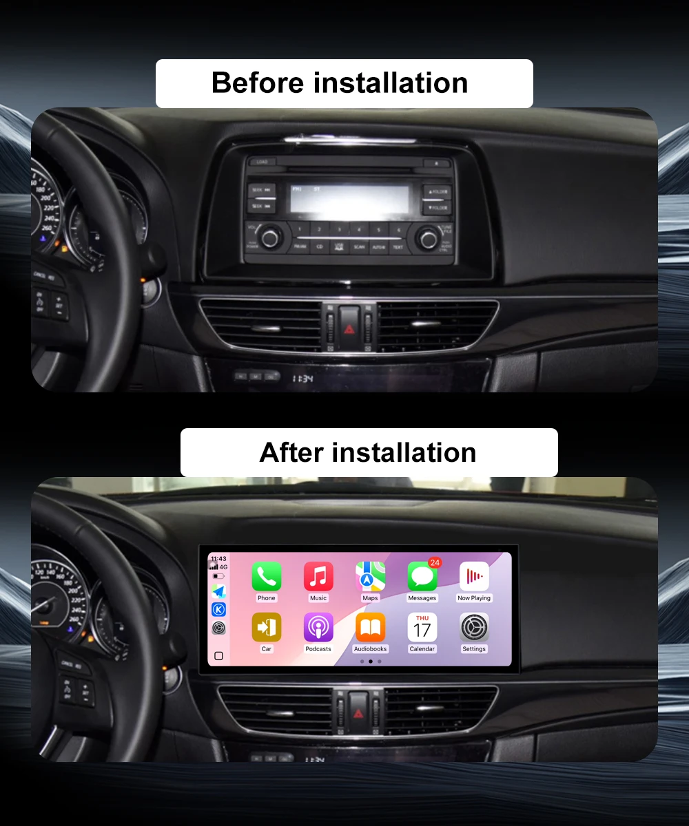 For Mazda ATENZA 2014 - 2016 Wireless CarPlay Android 16 Car Radio Auto Multimedia Player Navigation GPS 4G WIFI QLED 2400*900P