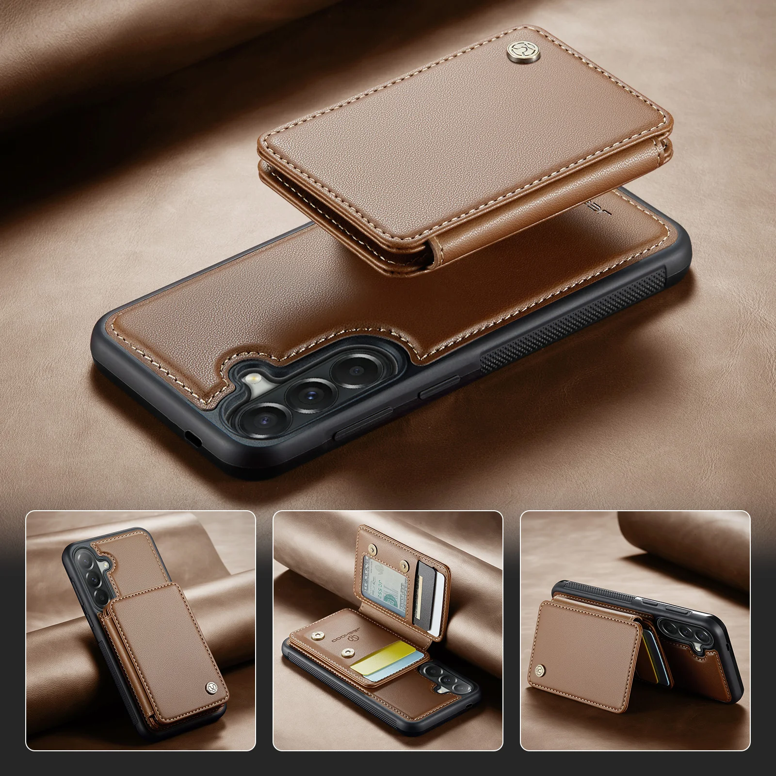 

J05 For Samsung Galaxy A37 5G Magnetic Wireless Charge Wallet Case, 2 in 1 Detachable Leather Card Holder Shockproof Phone Cover