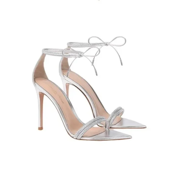 صنادل نسائية صيفية جديدة بمزاج اجتماعي وحزام مدبب وكعب عالٍ متعدد الاستخدامات وكعب نحيف من حجر الراين #5