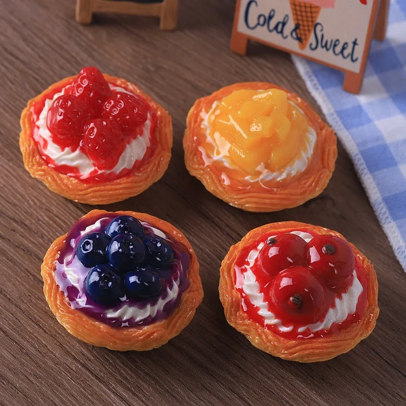 Mini Blueberry Mango Jam Egg Tart Cake Model Large Dessert Miniature Food Resin Craft Ornament Handmade Decoration Home Decor