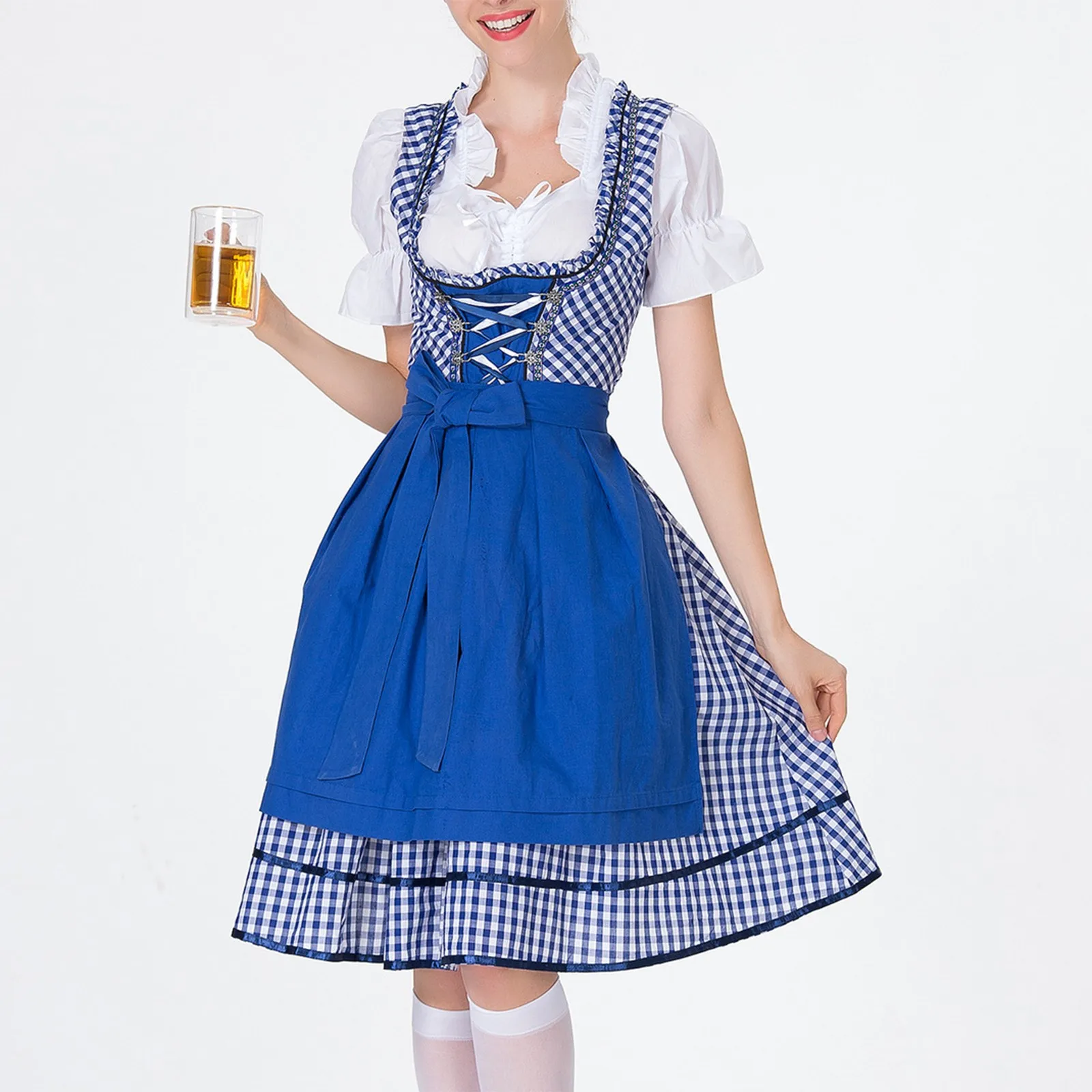 

Adult Women Oktoberfest Dirndl Carnival Party Traditional German Bavaria Beer Girl Dress Maid Costume Dress+Apron Outfit