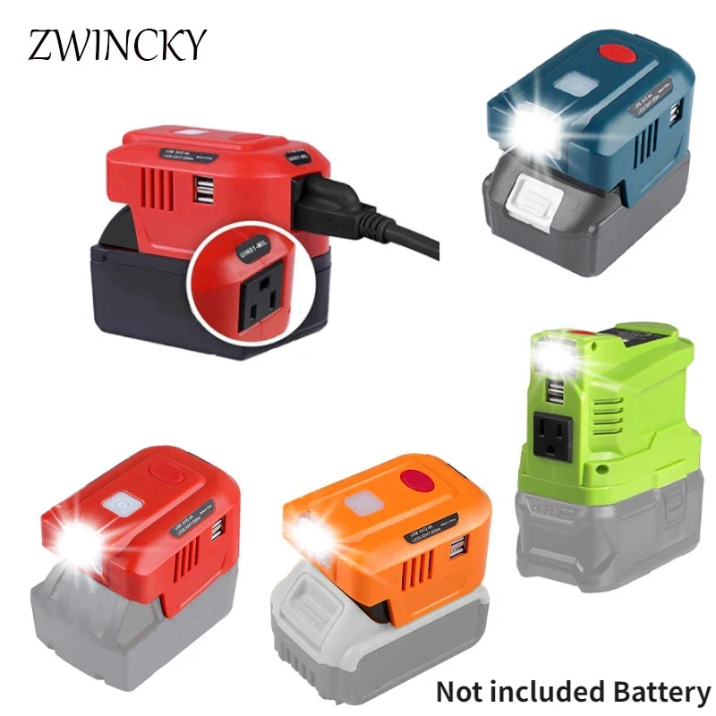 Power Supply Inverter USB Power Bank Portable Inverters For Makita/Dewaltt/Milwaukee/Ryobi 18V 110~120V with AC Outlet LED Light