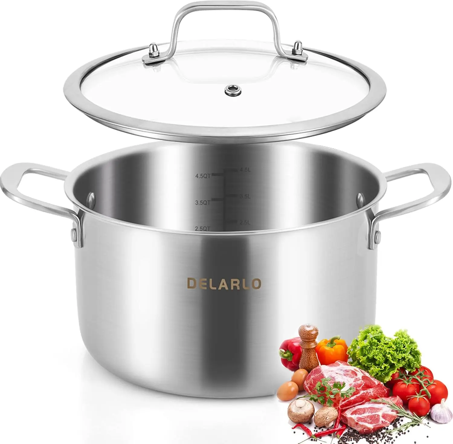 Tri-Ply Stainless Steel Stock Pot,5 Quart Pot With Lid,All Stoves Safe Up To 600℉,Saving Fuel 20%, Heavy Duty, Soup Pot with lid