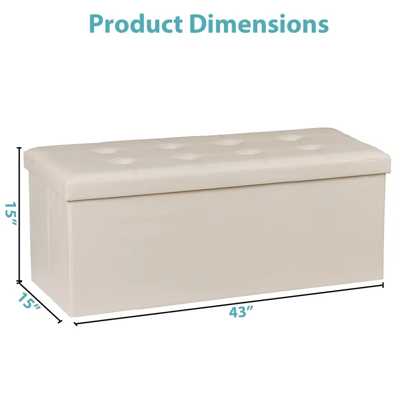 Furniture 43 Inches Folding Storage Ottoman Bench Storage Chest Footrest Wi/ Divider Beige Stools Ottomans