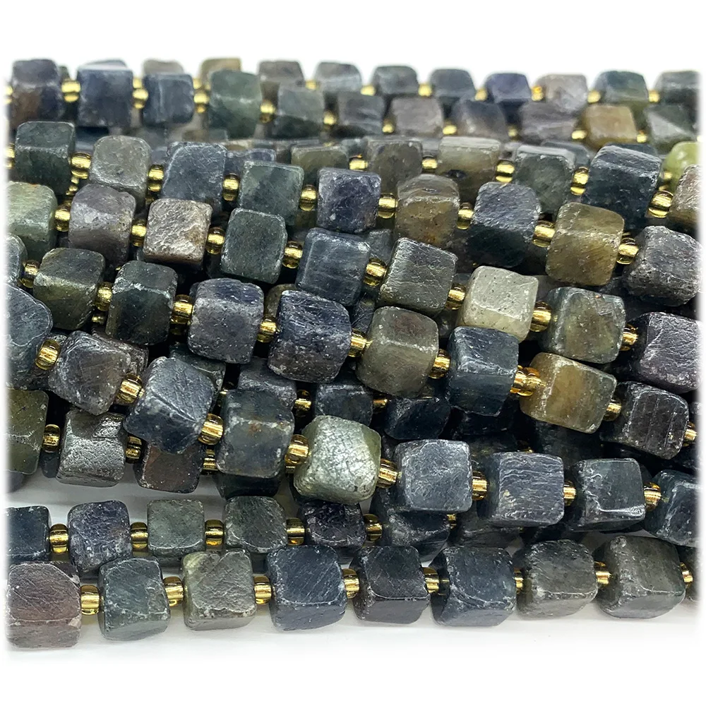 

Veemake Natural Gray Blue Sapphire Free Form Cube Loose Beads For Jewelry Making 08235