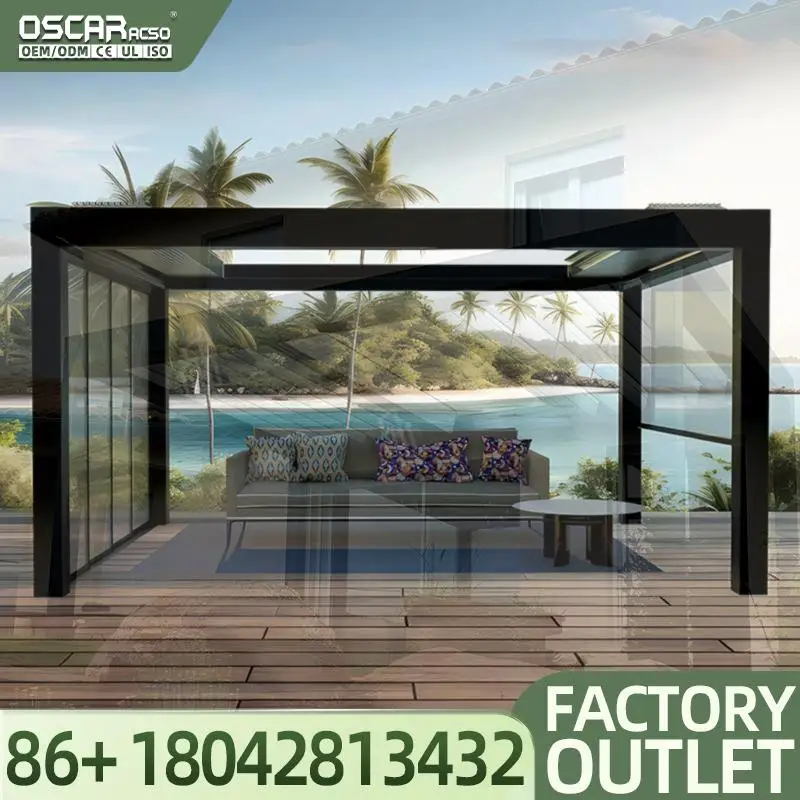 3x3m Grey Aluminium Louvered Roof Manual Control  Gazebo for Outdoor Barbeque Sun Protection Pergola