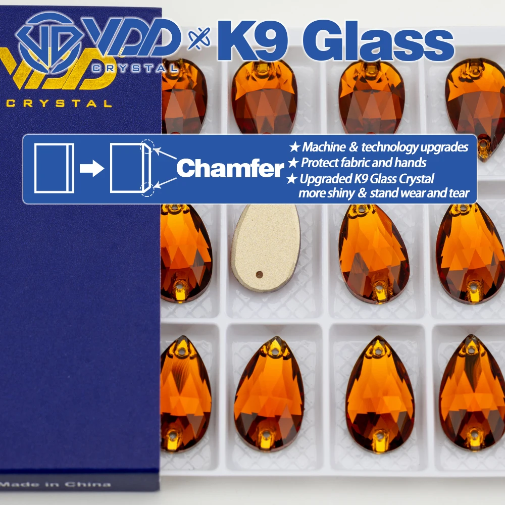 VDD S107 Kaffee-Birne Hochwertige K9-Glas-Applikationssteine zum Aufnähen, Kristall-Flachrückseite, Strasssteine zum Aufnähen für die Dekoration von Kleidungsstücken und Stoffen – Detail 2