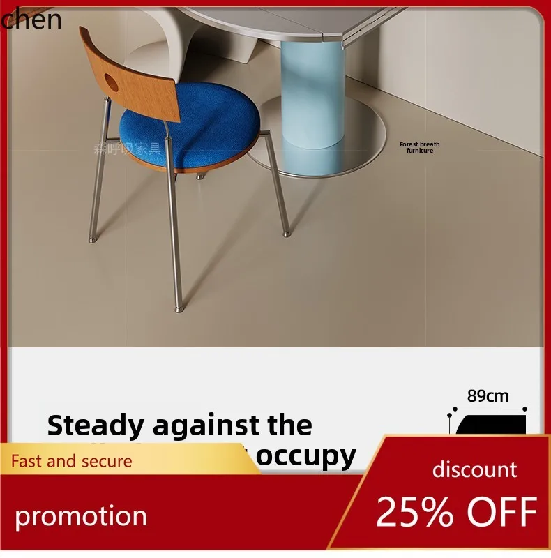 

HT Vintage Style Rock Board Dining Table Convertible Round Small Apartment Living Room Home Solid Wood Square Folding Table