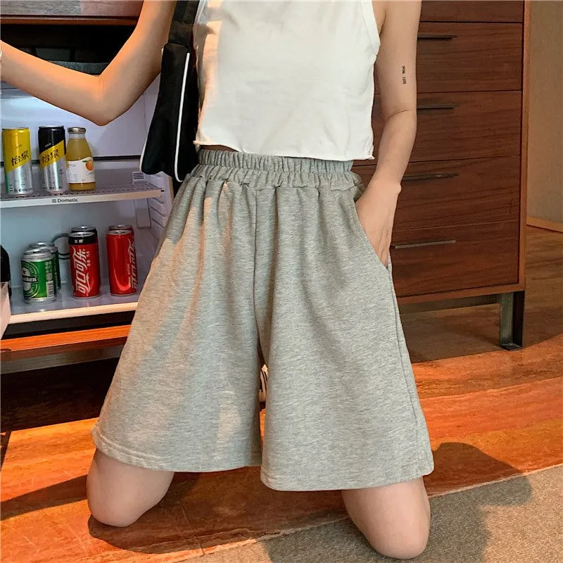 Casual Large Sports Shorts Women Summer Harajuku Loose Elastic Waist Korean Style Short High Waist Pants Fitness Running Shorts