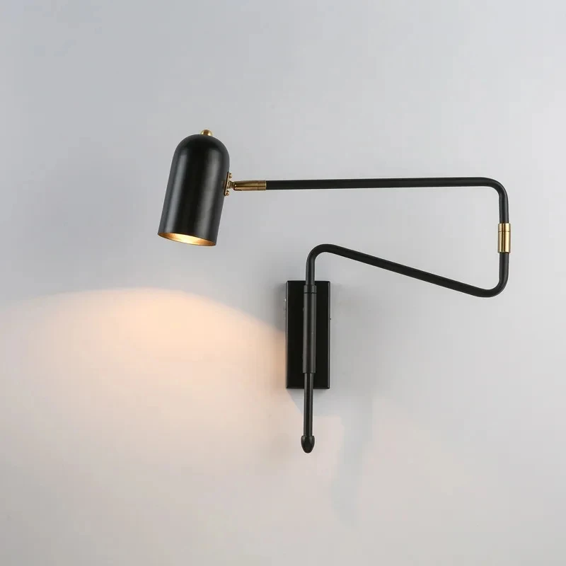 Modern Extendable Swing Arm Wall Sconce Foldable Long Arm Wall Lamp Rotatable Reading Wall Light Hotel Bedside Study Decor