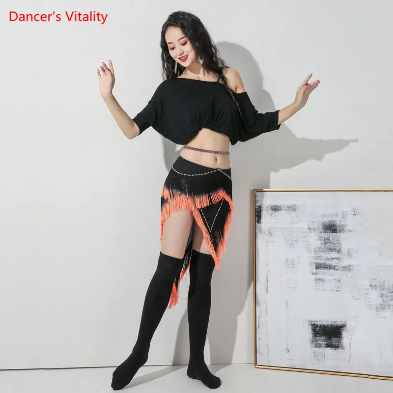 Belly Bance Suit Modal Top Short Sleeve Or Tassel Skirt Practice Clothes Female Temperament Performance Exercise Clothing