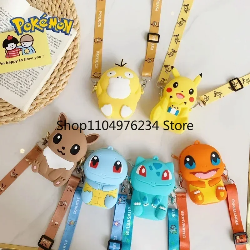 애니메이션 피카추 러블리 패션 가방 공주 작은 스토리지 실리콘 지갑 메신저 만화 피규어 모델 장난감 어린이 선물