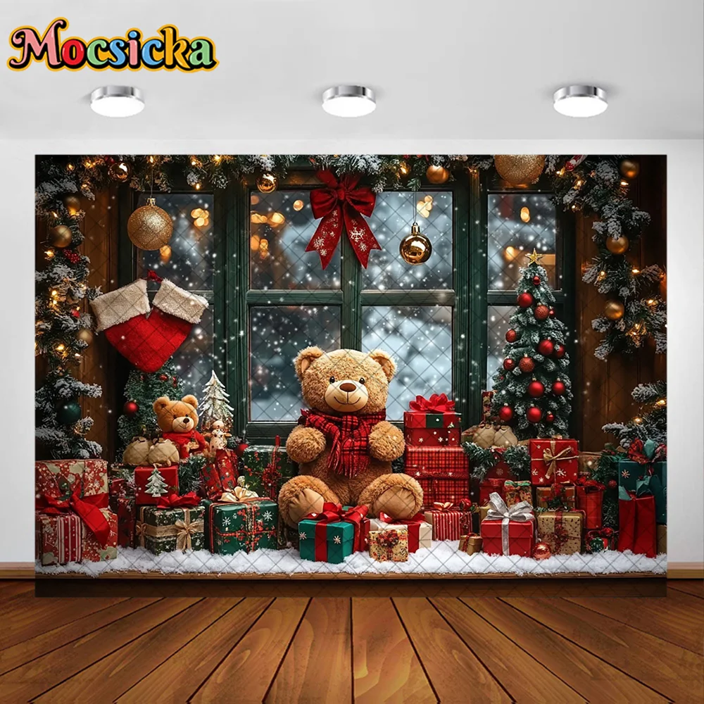 Mocsicka التصوير خلفية لعبة لطيفة غرفة الدب عيد الميلاد الديكور الاطفال عيد الميلاد عطلة لوازم الخلفيات للصور