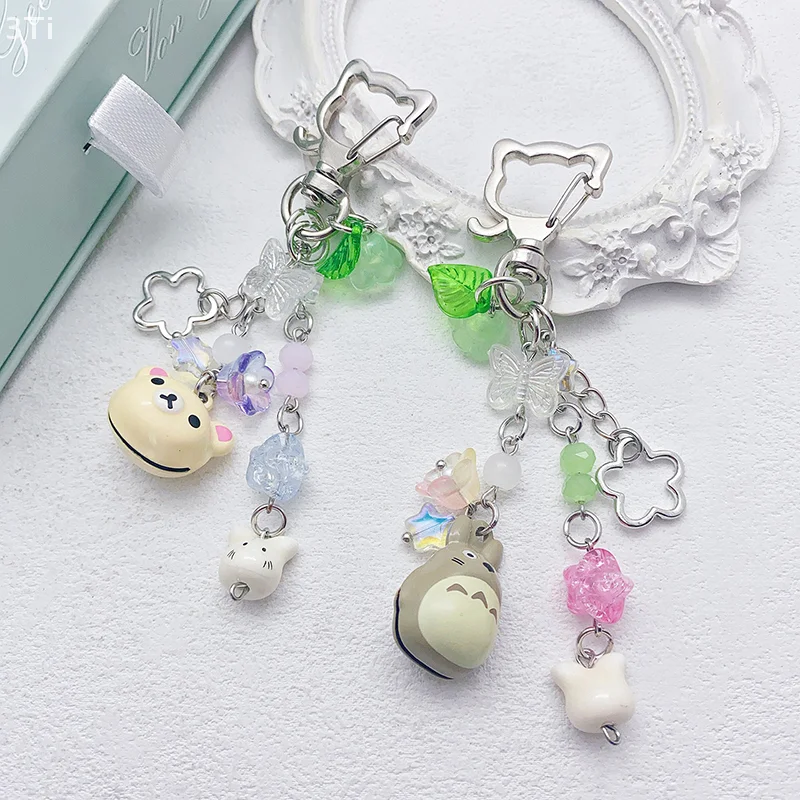 Y2K брелок для ключей с изображением медвежонка и кота, милая бабочка, брелок из бисера, сумка для девочек, подвеска, держатель для ключей для пары, подарки лучшему другу