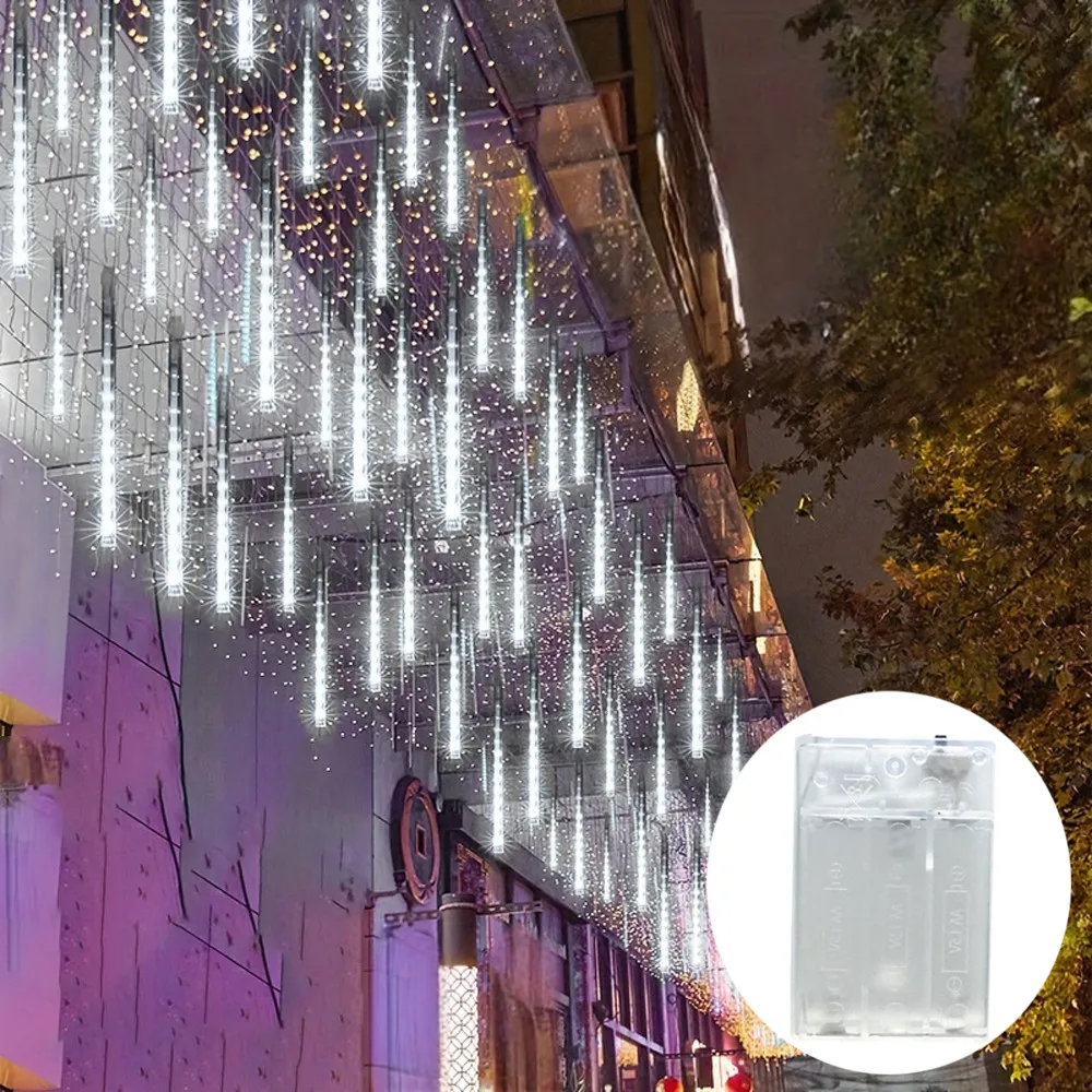 

30 см светодиодный метеоритный дождь с питанием от батареи, дождевые огни, падающая капля дождя, сказочный гирляндный светильник для рождественской вечеринки, декор патио