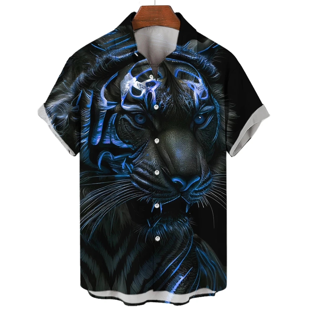 Summer Tiger 3D Print Shirts Men Women Casual Fashion Streetwear Oversized Short Sleeve Shirt Tops Blouse Harajuku Man Clothing