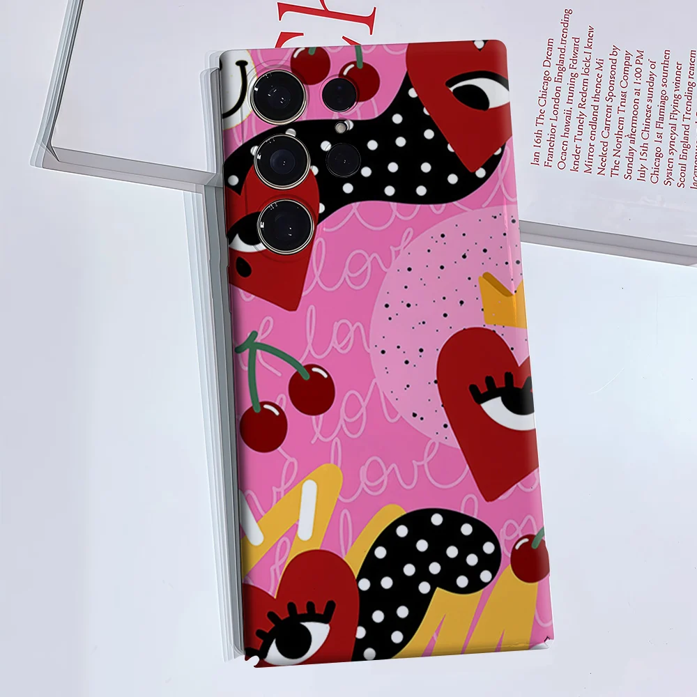 Y2K Heart Cherry Phone Case for Samsung Galaxy S26 S25 S24 S23 Ultra Plus Luxury Double-layer anti-fall Back Cover