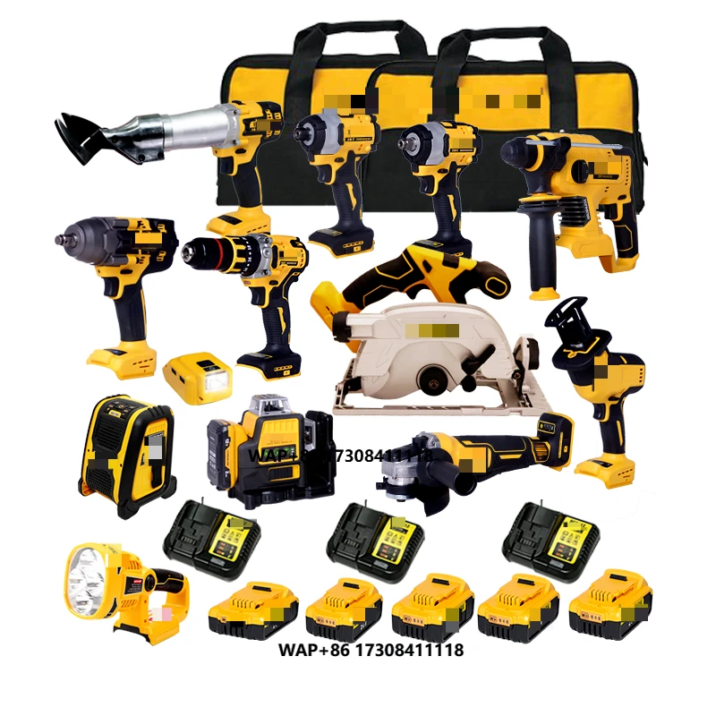 20v 4ah Hammer Portable Impact Drill Brushless Angle Grinder Cordless Wrench Power Tool Kits Combination Tool Set