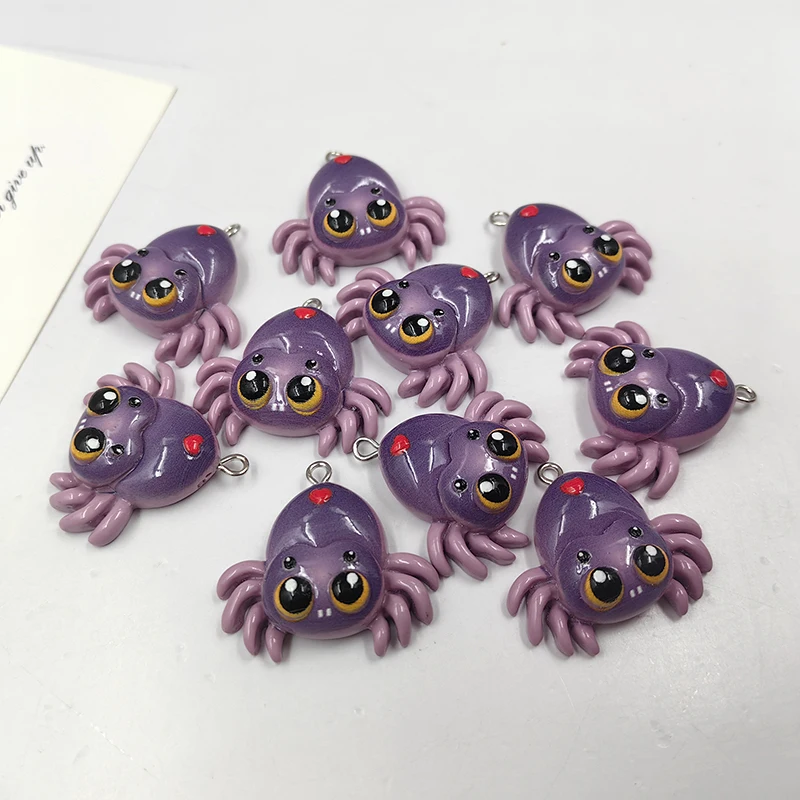 10pcs Festival Halloween Hearts Spider Charms for Jewelry Making Kawaii Animal Resin Pendants Flatback DIY Keychain C1034