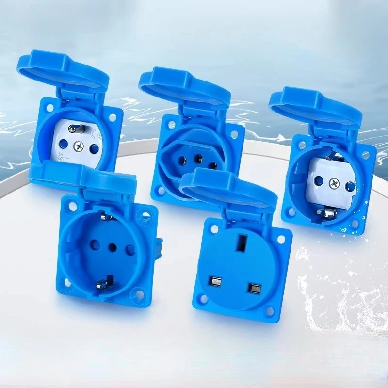 

10pcs IP54 European Standard 2-hole Outdoor Multi-functional German French British Standard Industrial Waterproof Socket