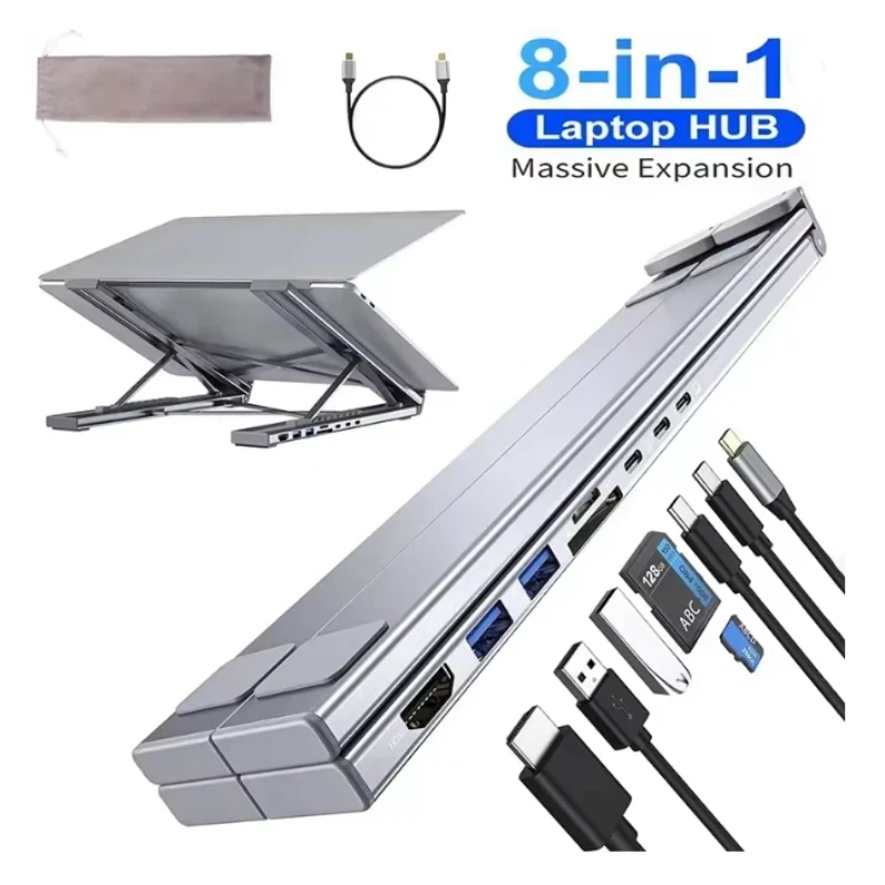 Type C Laptop Docking Station Stand 6 Port High Speed Aluminum Alloy Foldable Portable Usb 3 0 Usb 2 0 Tf Sd 100w Pd Desktop Use