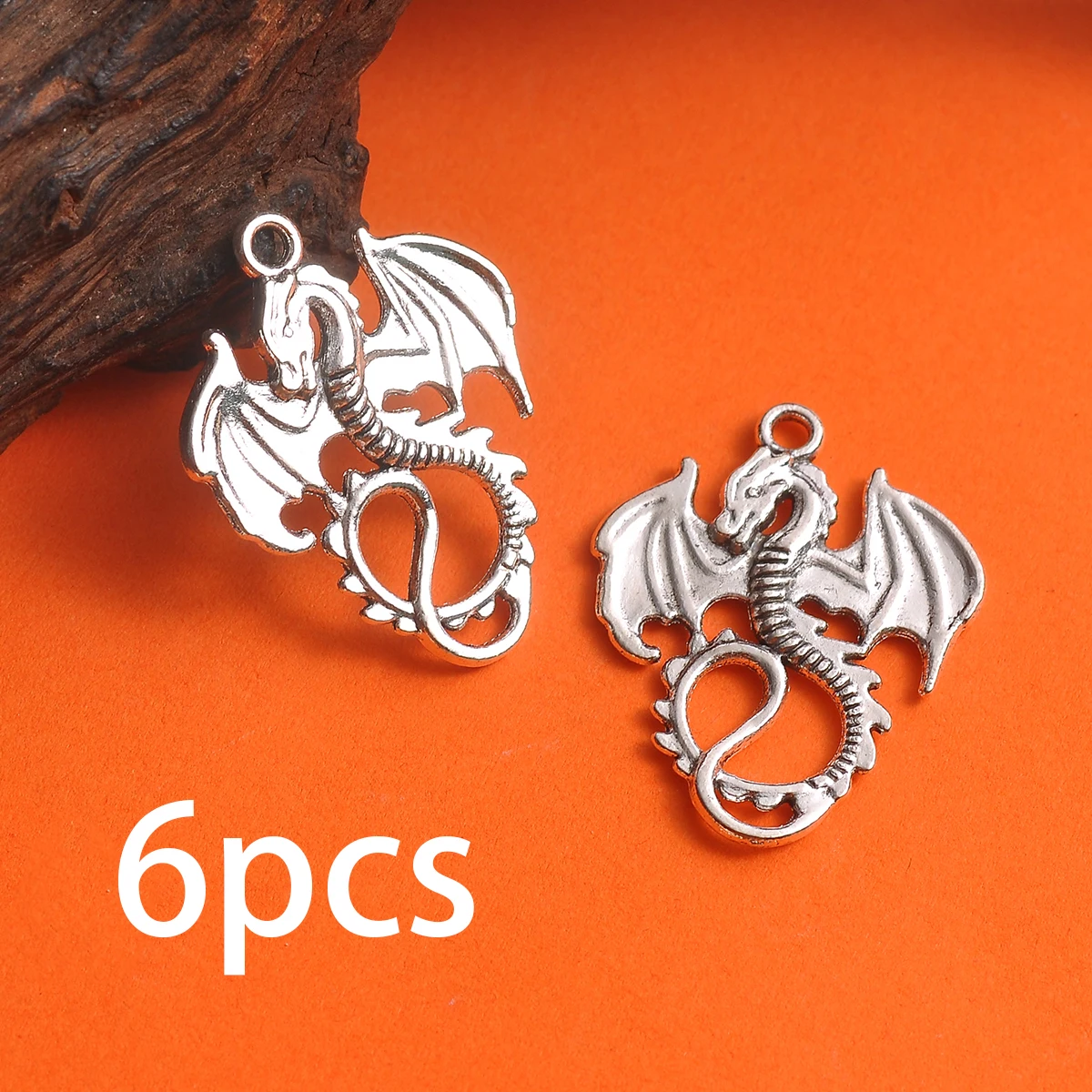 6 Pieces of Three-Dimensional Winged Dragon-Shaped Pendants, Vintage Embossed Dragon Charms, Suitable for DIY Bracelets, Necklaces, and Earrings, Personalized Cool Handmade Beaded Jewelry Accessories