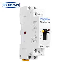 TOCT1 2P 25A 220V/230V 50/60HZ Din rail Household ac Modular contactor with Manual Control Switch 2NO or 1NO 1NC or 2NC