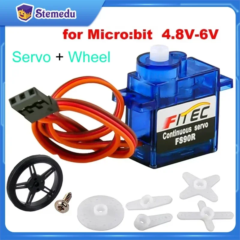 1 Uds. Servomotor Micro RC Feetech FS90R rueda de rotación continua de 360 grados 4,8-6V para Dron RC coche inteligente Robot de juguete de plástico DIY