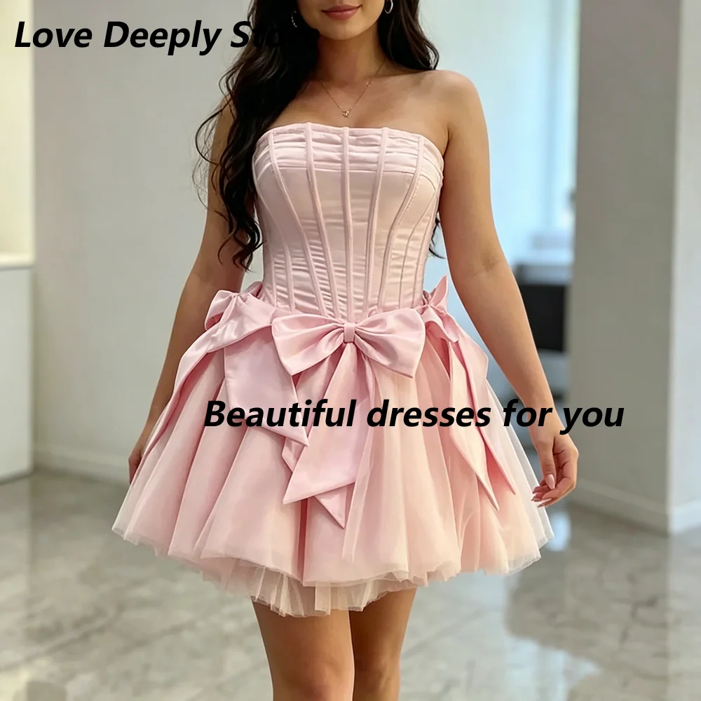 

Pink Mini Cocktail Dress Ball Gowns Customized Strapless A Line Short Birthday Party Gown for Women 2026 Sleeveless Prom Dress