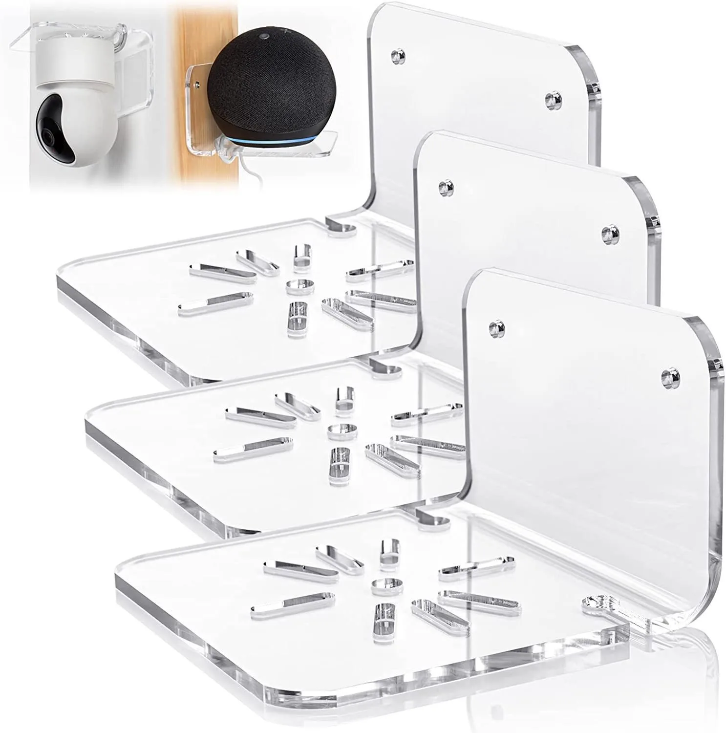 6‑Pack Wall‑Mounted Floating Shelves, Compatible with Cameras, Mini Speakers and Baby Monitors; Clear Small Wall Shelves,