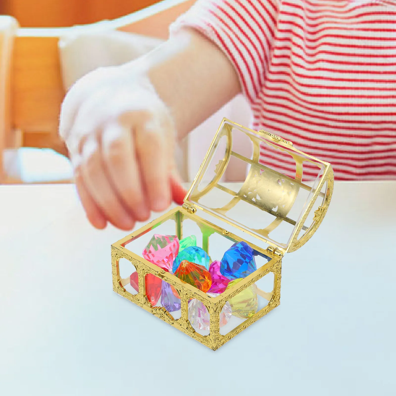 1Set Exquisite Acrylic Gemstones and Treasure Box for Kids Pretend Play Birthday Adventure Photo Props Vase Filler Decorative