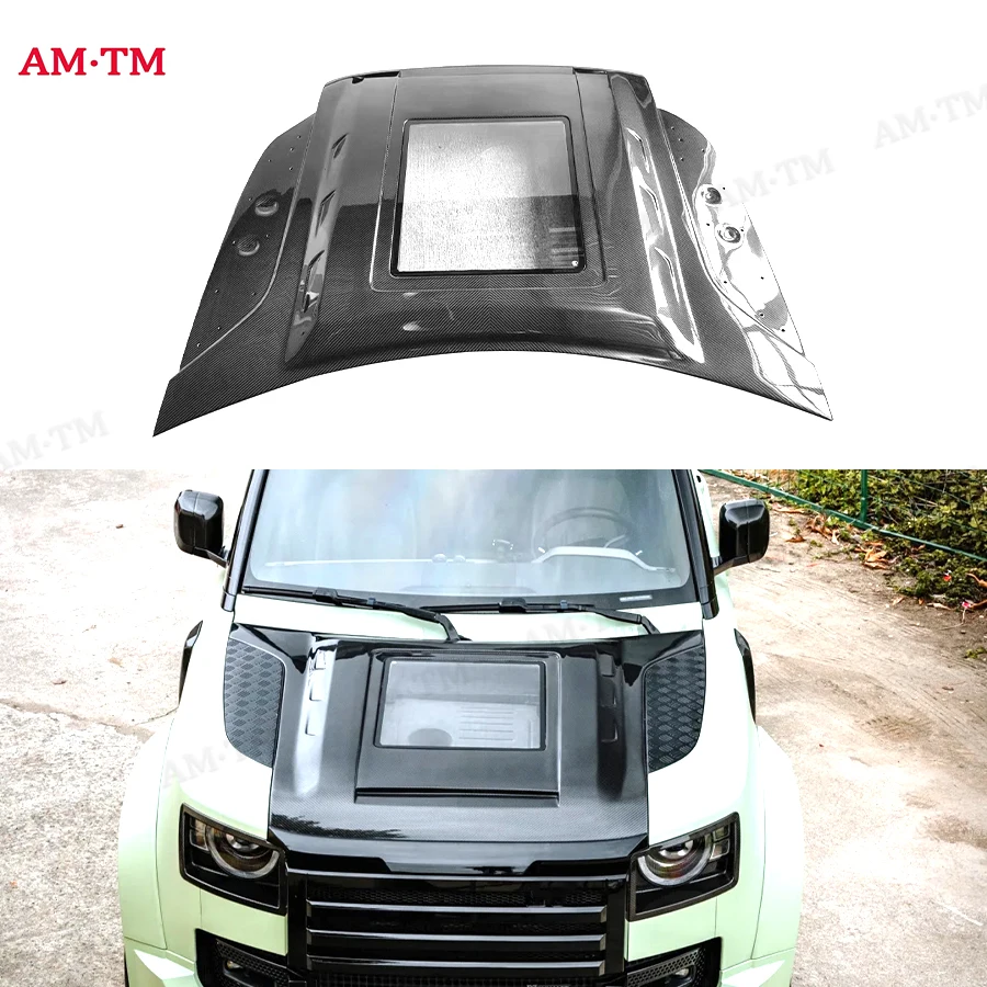 

Прозрачный капот из сухого карбона для Land Rover Defender: легкий, с прозрачными элементами, аксессуар для автомобиля