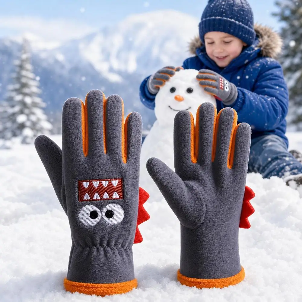 Children Cycling Gloves Autumn Winter Cute Kids Cartoon Warm Gloves Soft Outdoor Polar Fleece Windproof Student Babe Gloves 2026