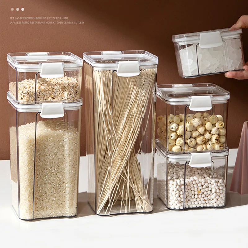

Square Food Storage Jar, Household Moisture-Proof Storage Box,Whole Grains Kitchen Sealed Jar, Spice Plastic Storage Box