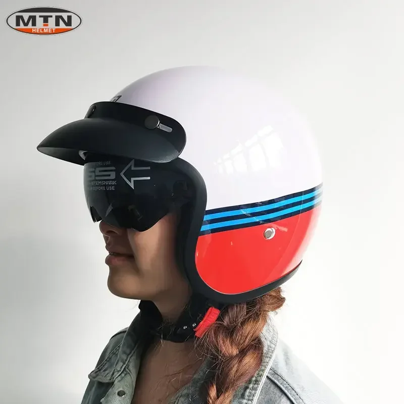 MTN Open Face Motorcycle Helmet Special Design for Summer Girls Vintage Motorcycle Helmets Black and Green Red Color Helmet